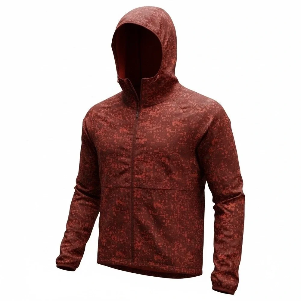 Brooks Canopy Women's Large Jacket Red Orange‎ Digital Camo Windbreaker Hooded